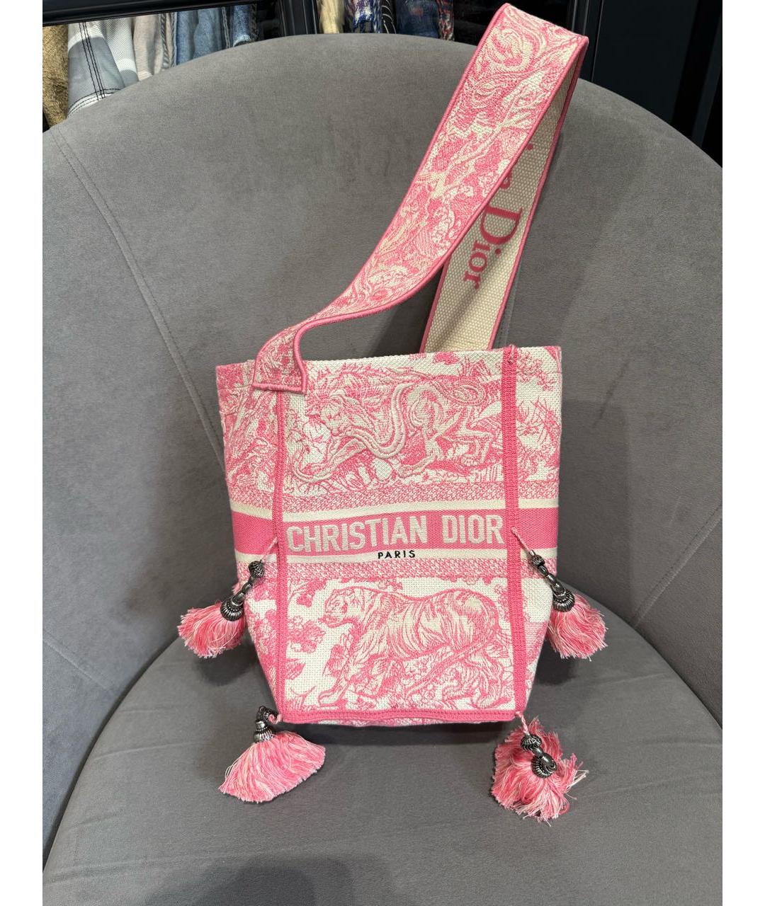 CHRISTIAN DIOR Розовая тканевая сумка через плечо, фото 6