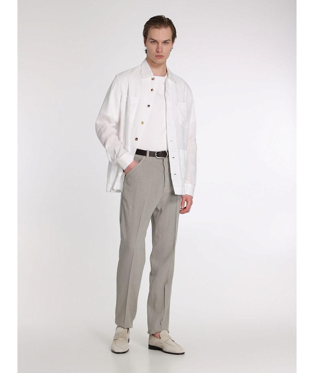 BRUNELLO CUCINELLI Бежевые льняные классические брюки, фото 3