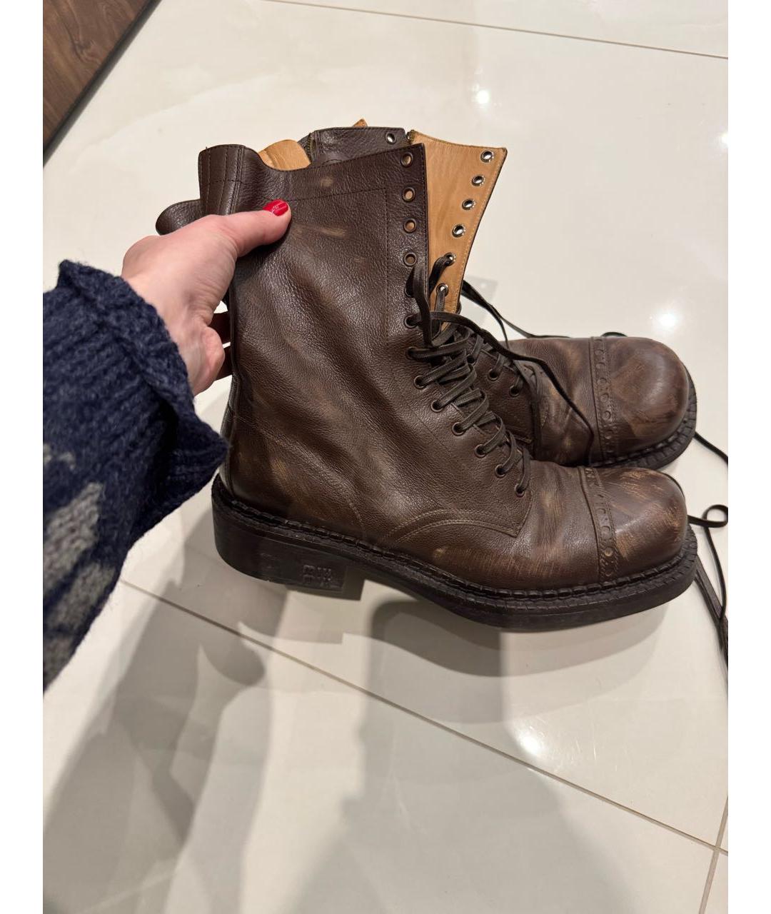 MIU MIU Коричневые кожаные ботинки, фото 5