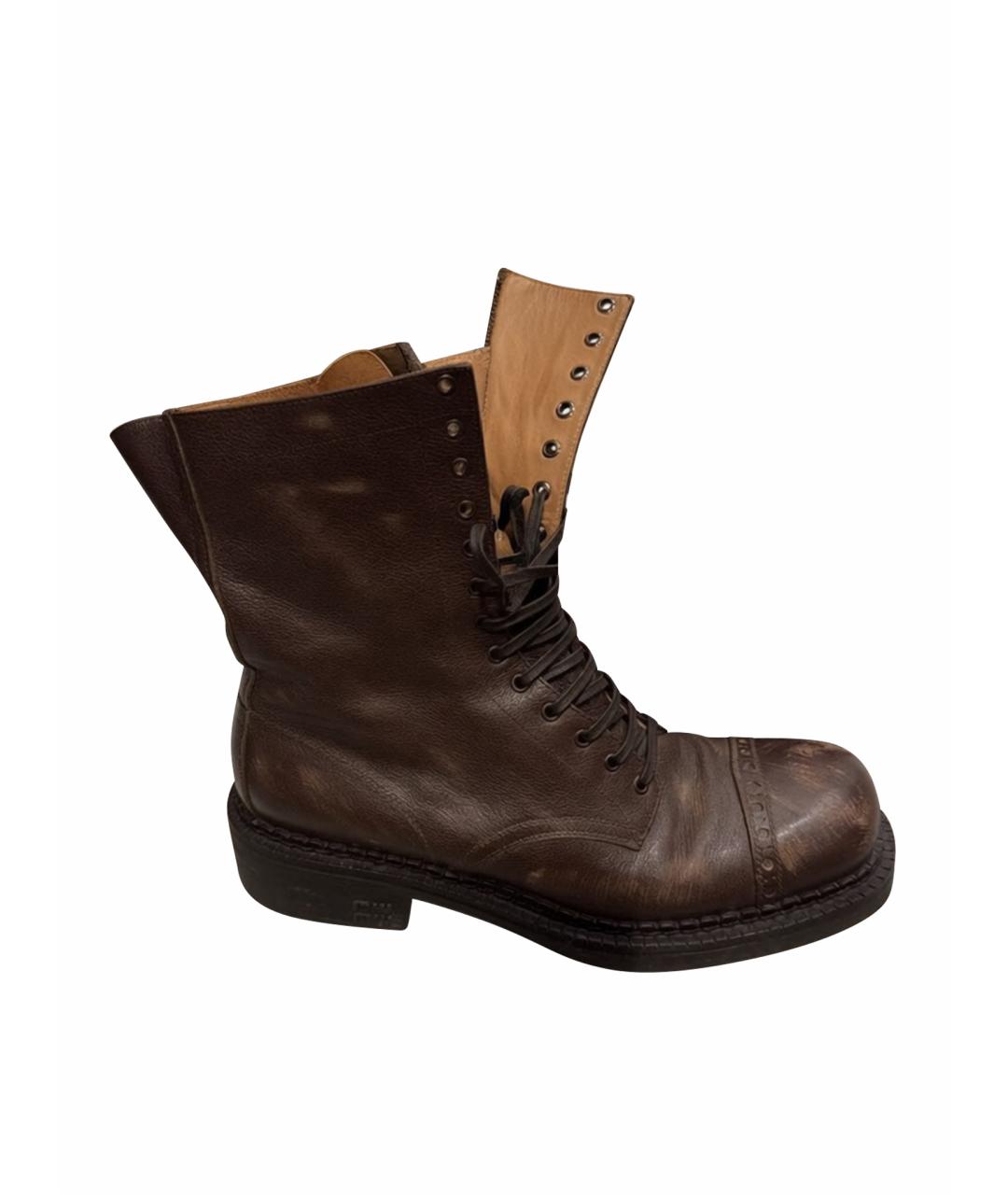 MIU MIU Коричневые кожаные ботинки, фото 1