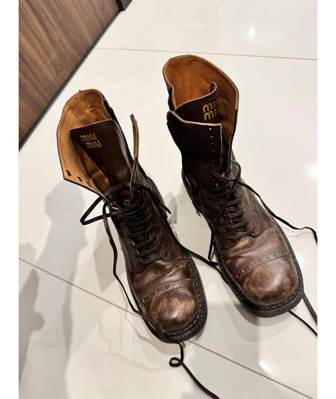 MIU MIU Коричневые кожаные ботинки, фото 2