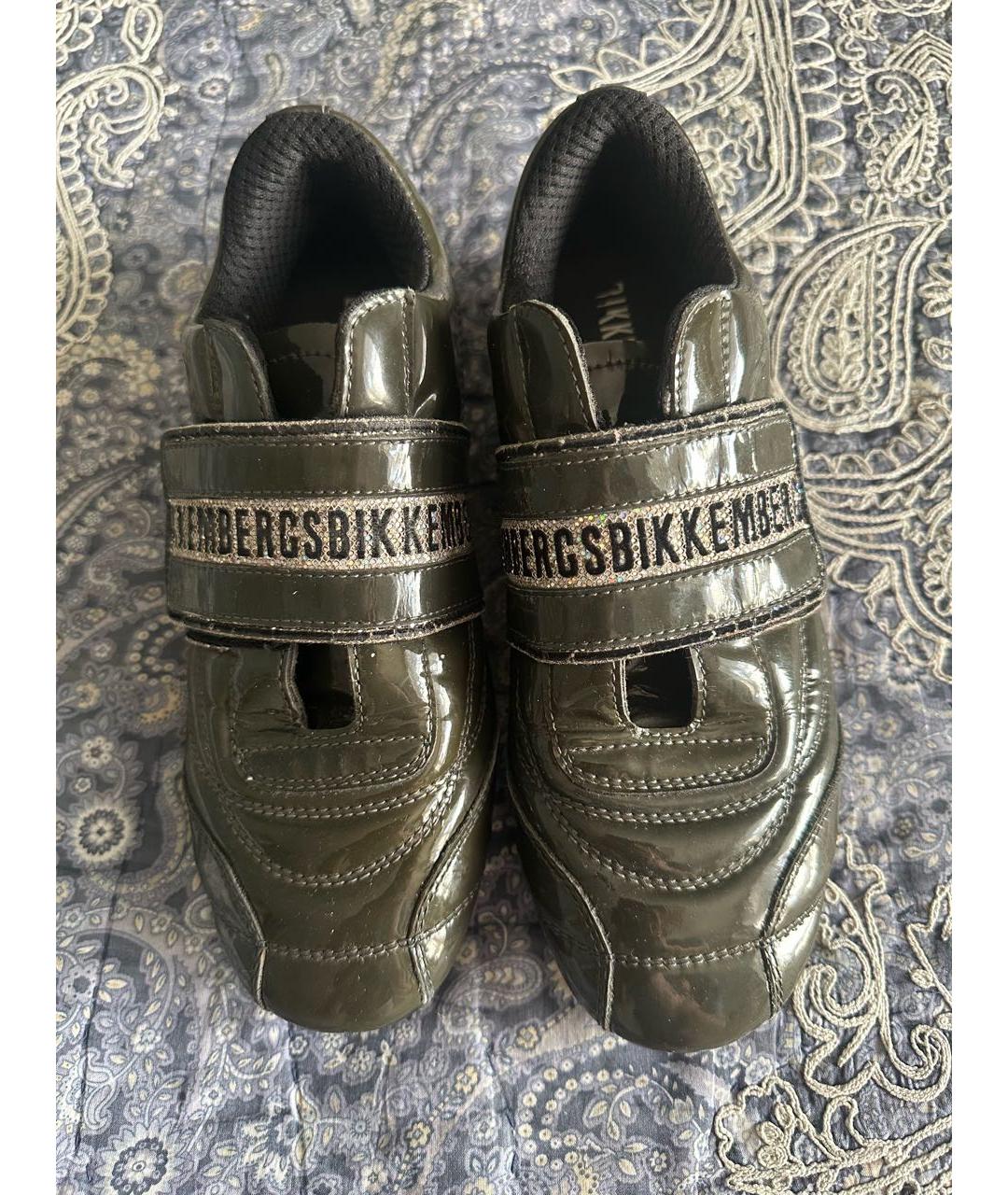 BIKKEMBERGS Зеленые кроссовки из лакированной кожи, фото 2