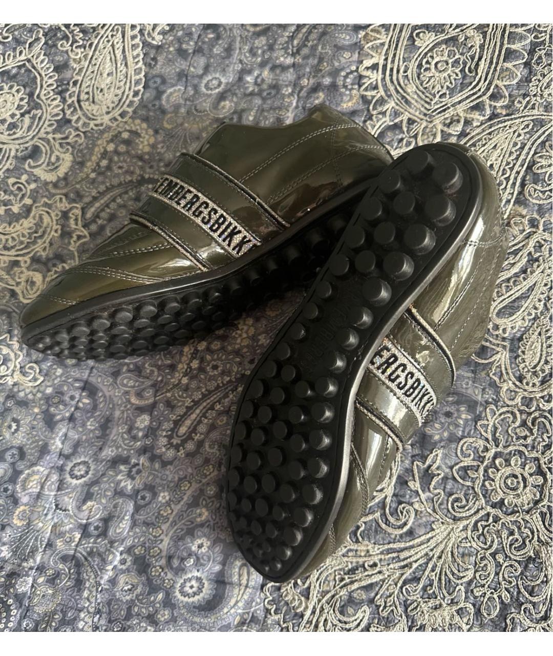 BIKKEMBERGS Зеленые кроссовки из лакированной кожи, фото 3
