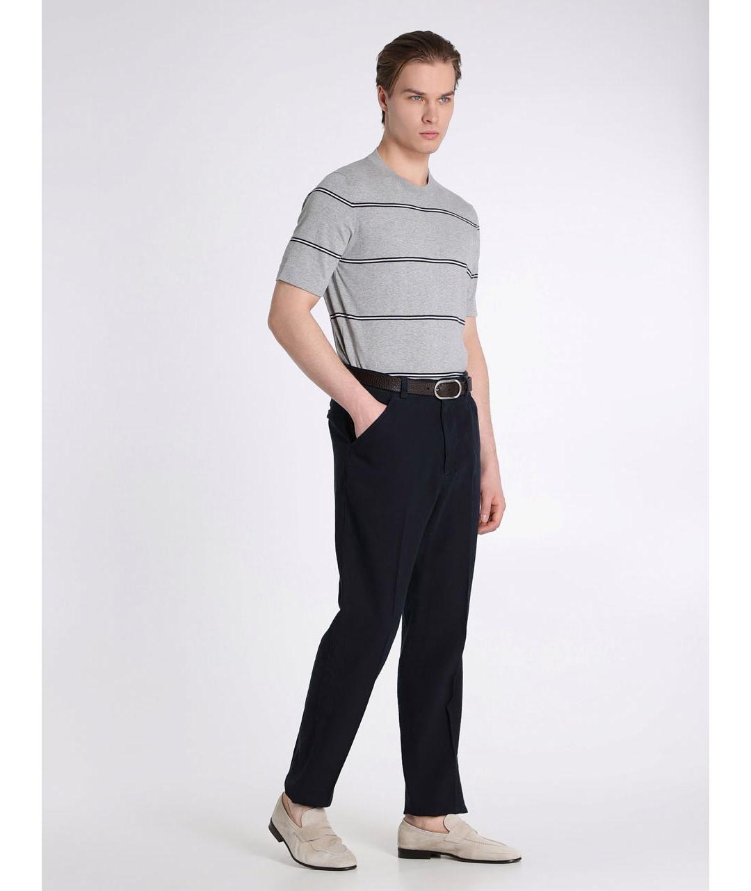 BRUNELLO CUCINELLI Темно-синие льняные классические брюки, фото 3