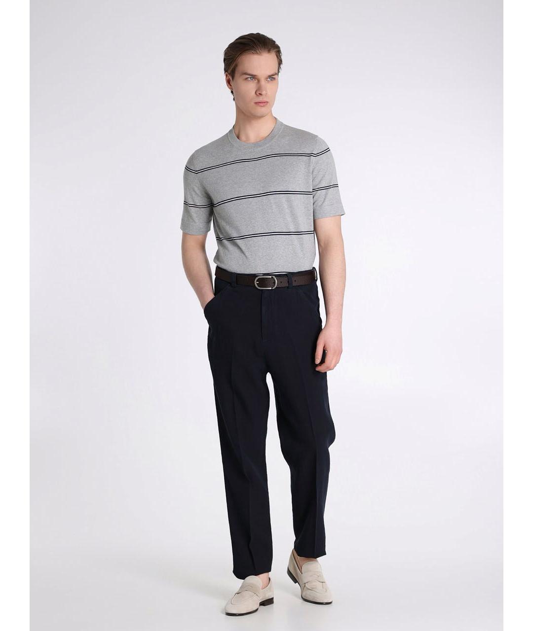 BRUNELLO CUCINELLI Темно-синие льняные классические брюки, фото 2