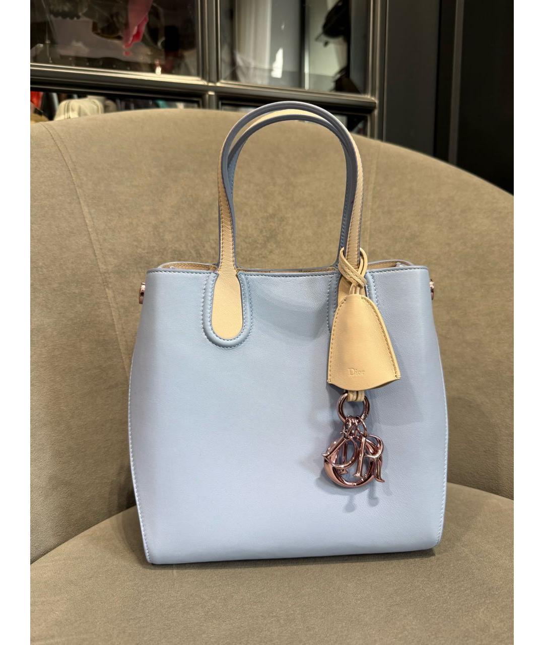 CHRISTIAN DIOR Голубая кожаная сумка с короткими ручками, фото 4