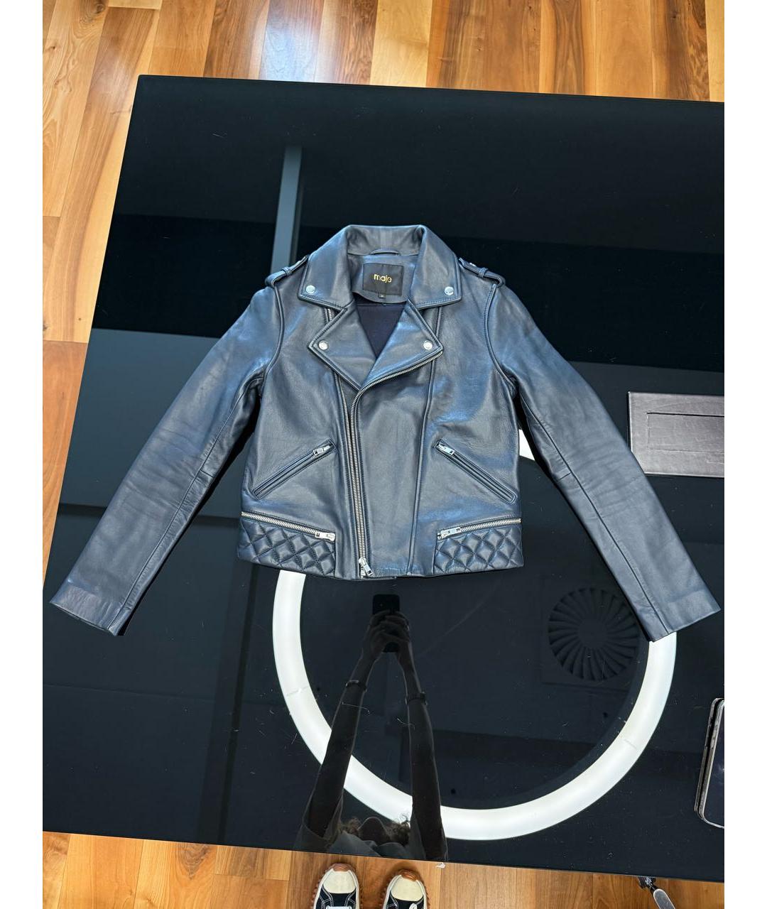 MAJE Антрацитовая кожаная куртка, фото 5