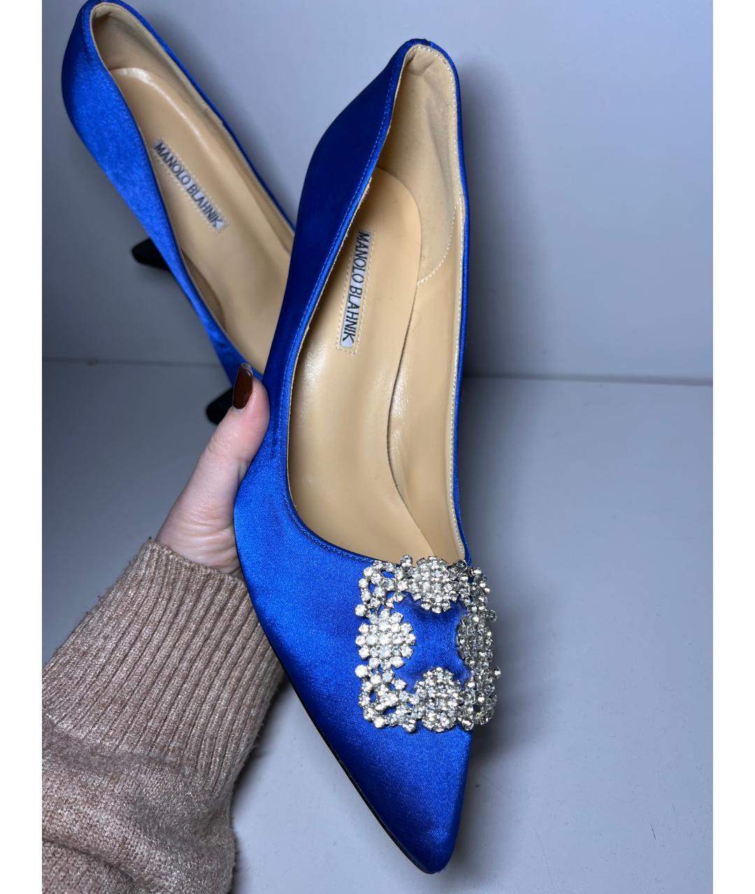 MANOLO BLAHNIK Синие текстильные туфли, фото 7
