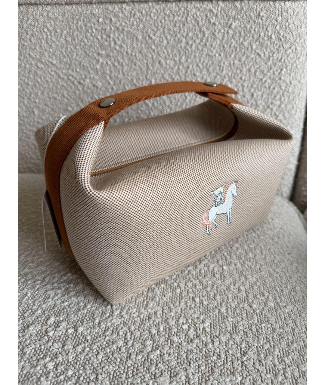 HERMES Коричневая шерстяная косметичка, фото 4