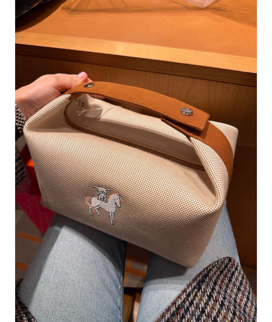 HERMES Коричневая шерстяная косметичка, фото 2