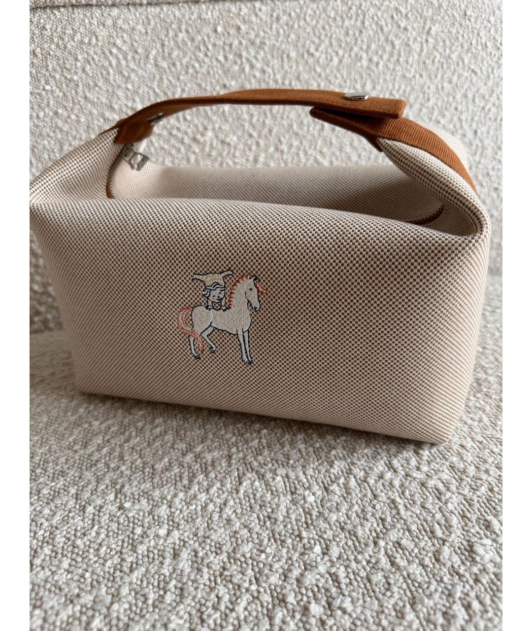 HERMES Коричневая шерстяная косметичка, фото 3