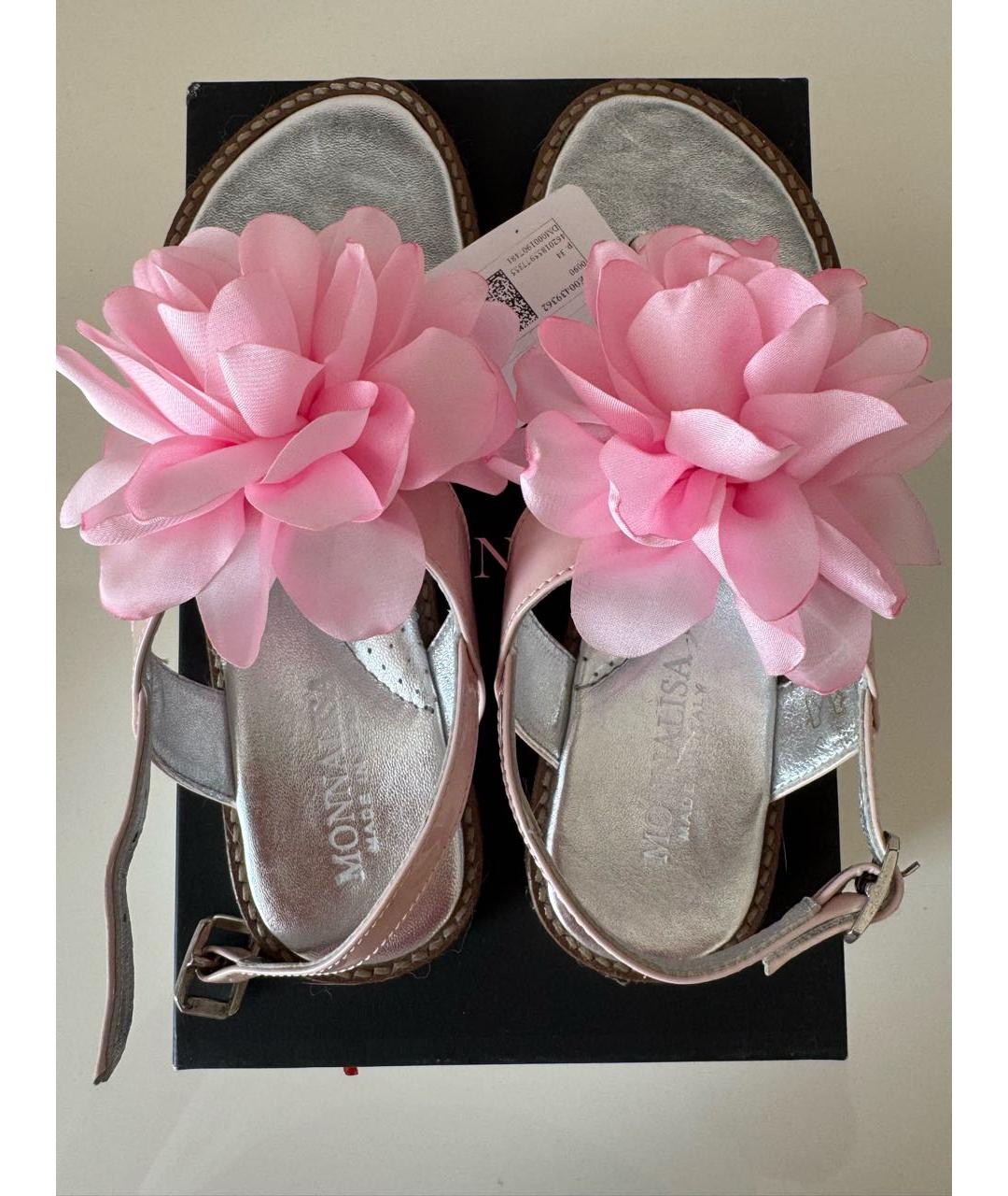 MONNALISA Розовые кожаные сандалии и шлепанцы, фото 7