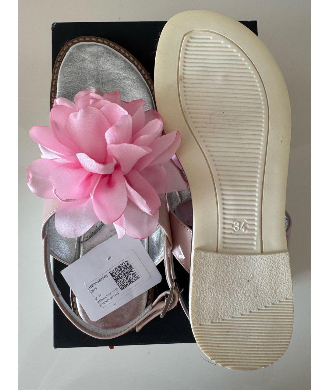 MONNALISA Розовые кожаные сандалии и шлепанцы, фото 6