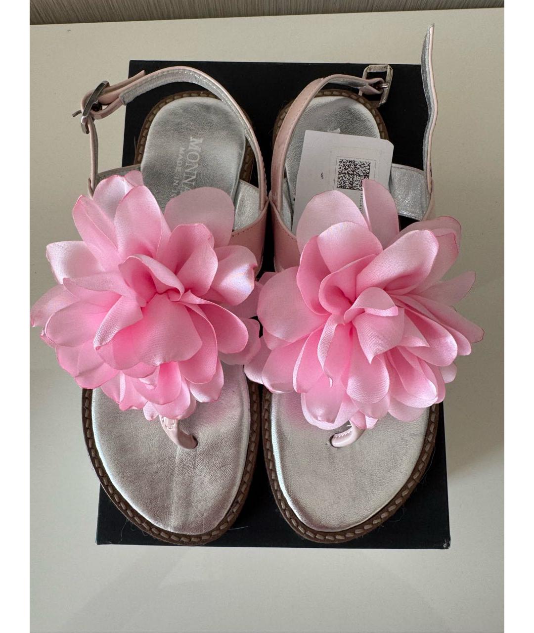MONNALISA Розовые кожаные сандалии и шлепанцы, фото 3