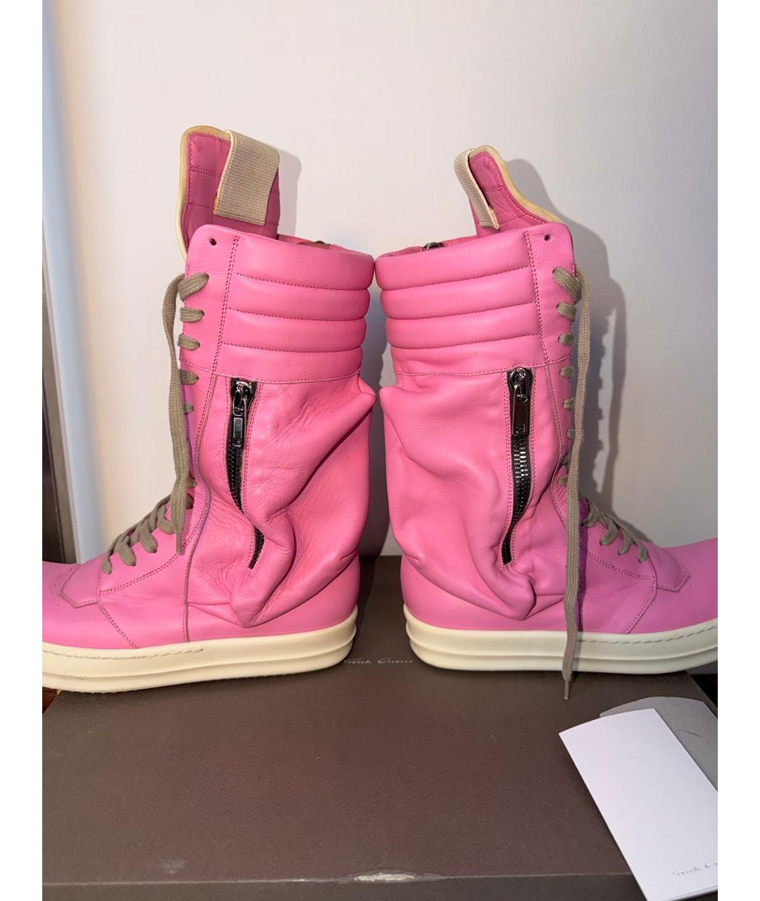 RICK OWENS Розовые кожаные высокие кроссовки / кеды, фото 3