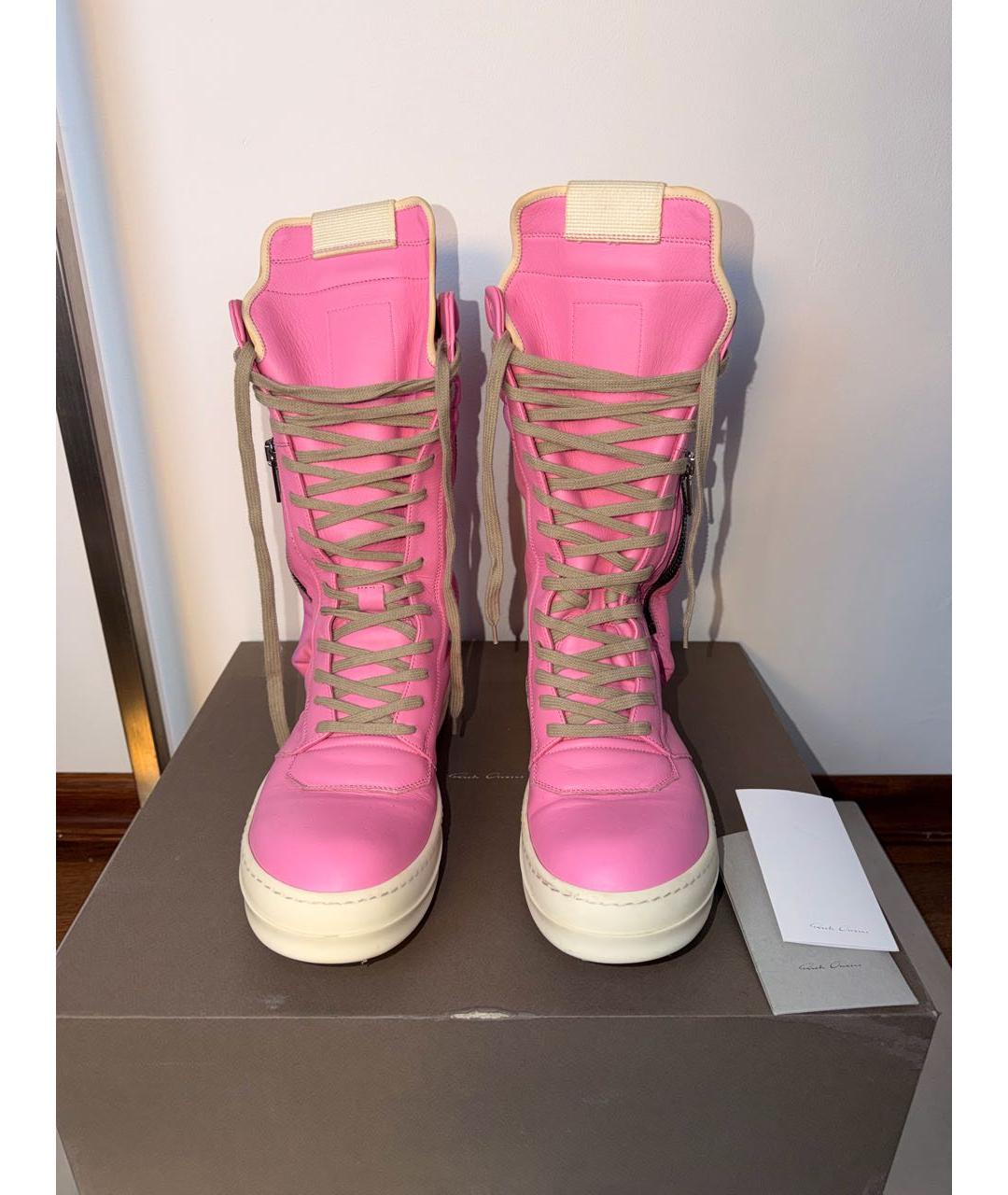 RICK OWENS Розовые кожаные высокие кроссовки / кеды, фото 2