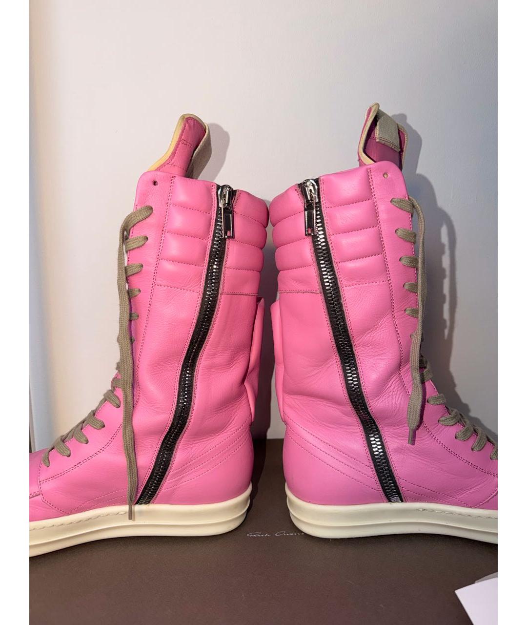 RICK OWENS Розовые кожаные высокие кроссовки / кеды, фото 4
