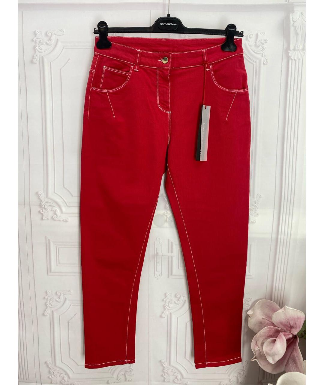 LIVIANA CONTI Красные хлопко-эластановые джинсы слим, фото 5