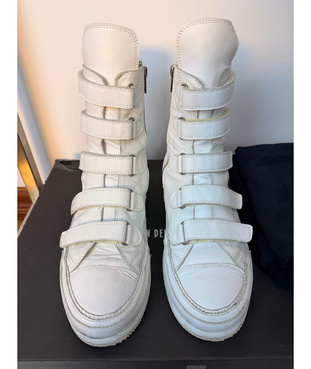 ANN DEMEULEMEESTER Белые кожаные высокие кроссовки / кеды, фото 2