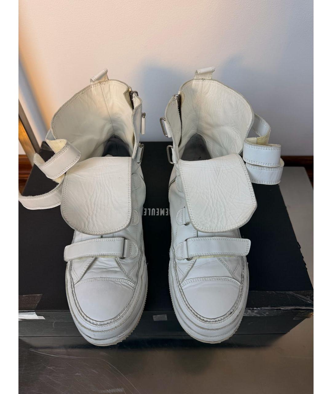 ANN DEMEULEMEESTER Белые кожаные высокие кроссовки / кеды, фото 5