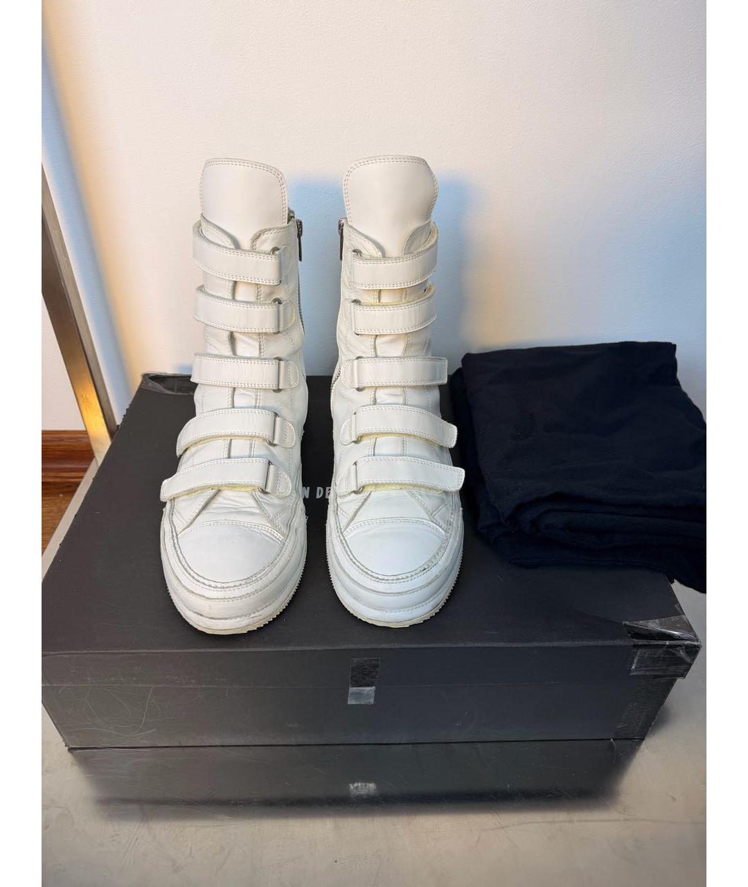 ANN DEMEULEMEESTER Белые кожаные высокие кроссовки / кеды, фото 3