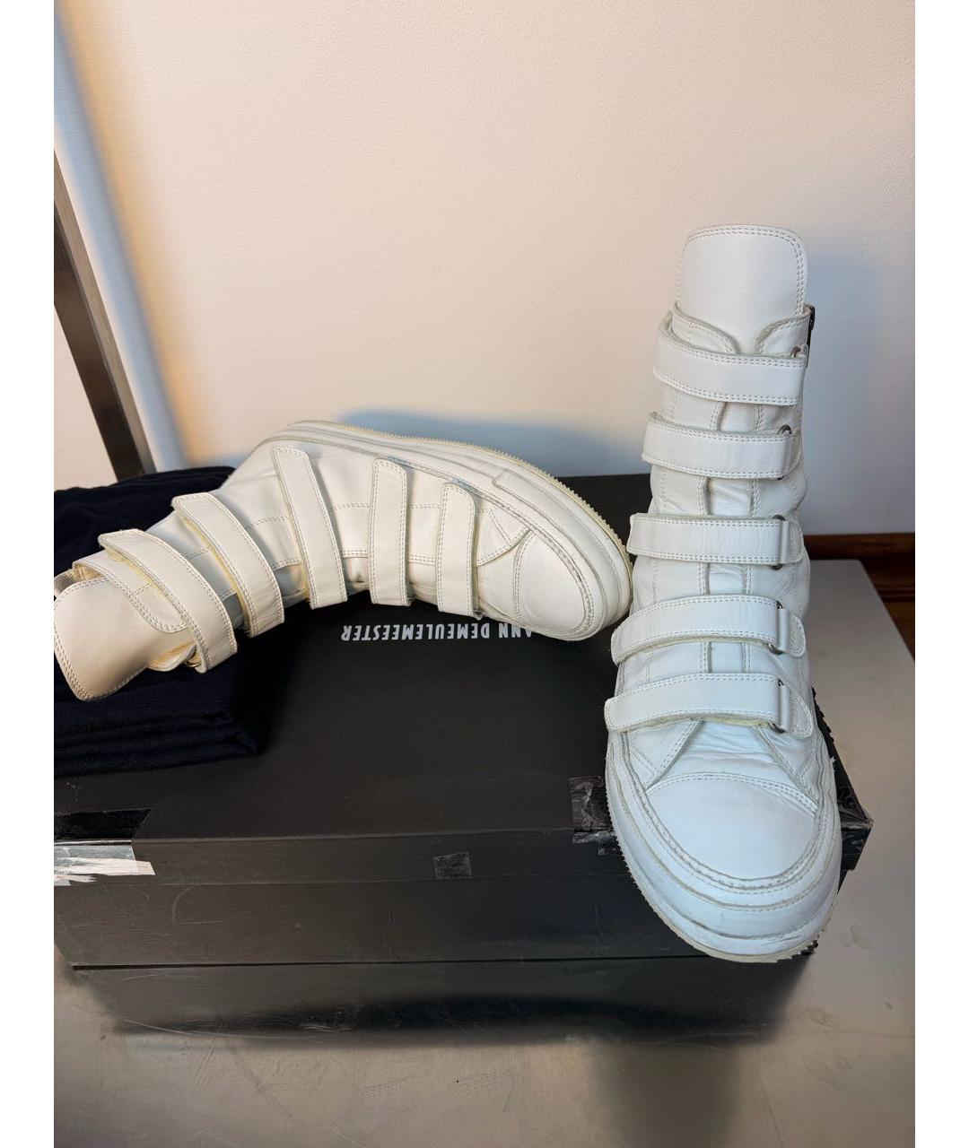 ANN DEMEULEMEESTER Белые кожаные высокие кроссовки / кеды, фото 4