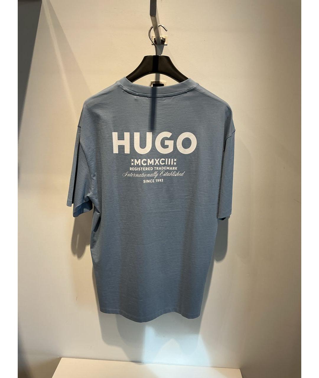 HUGO Голубая хлопковая футболка, фото 4