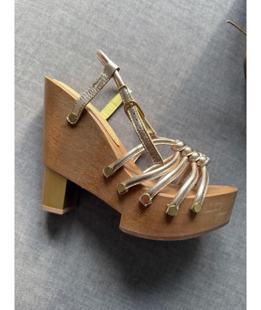 POLLINI Золотые кожаные босоножки, фото 7