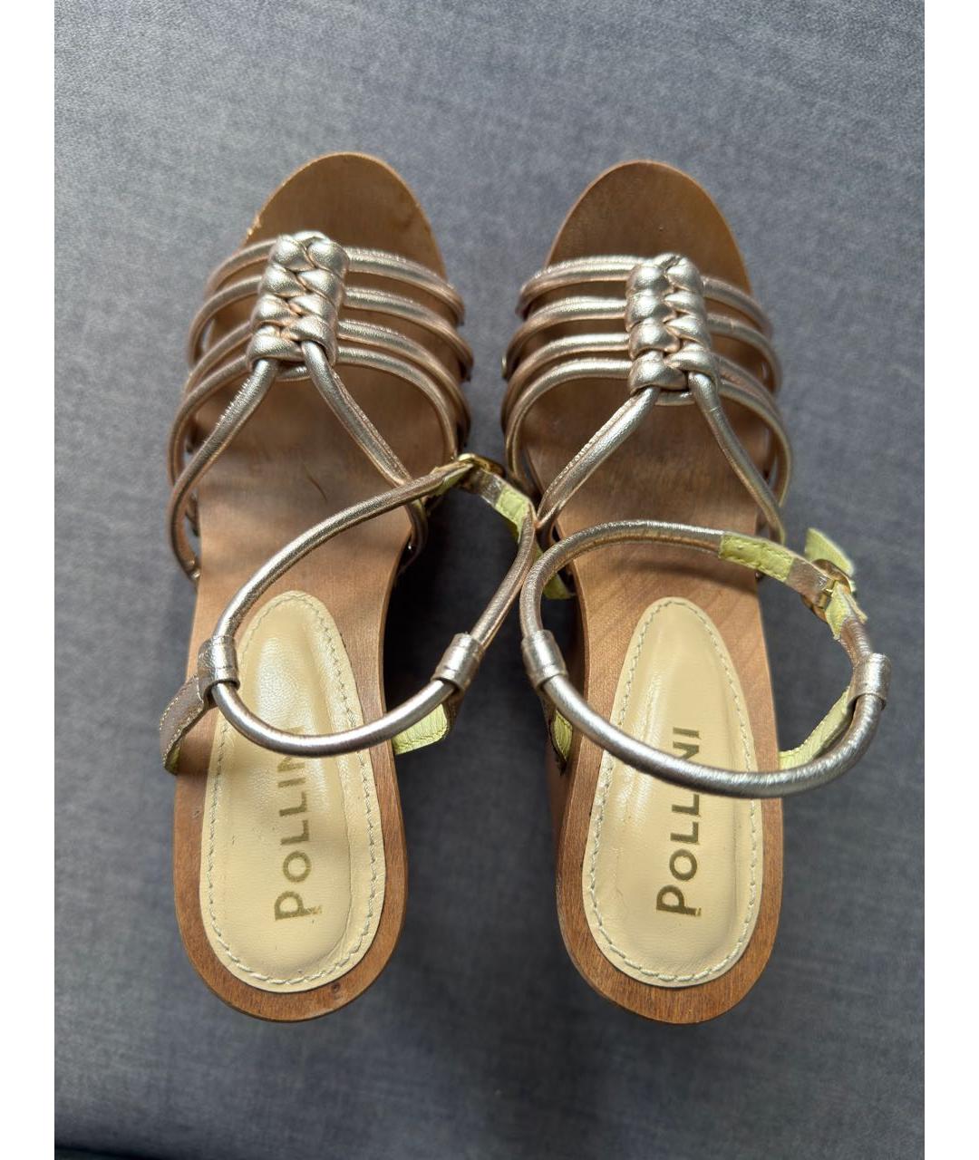 POLLINI Золотые кожаные босоножки, фото 3