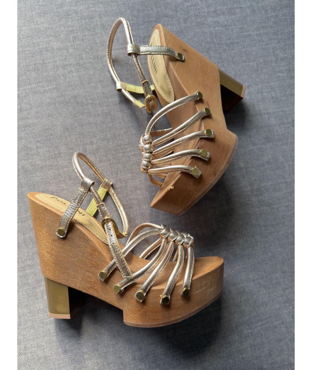 POLLINI Золотые кожаные босоножки, фото 5