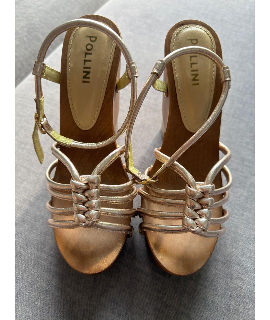 POLLINI Золотые кожаные босоножки, фото 2