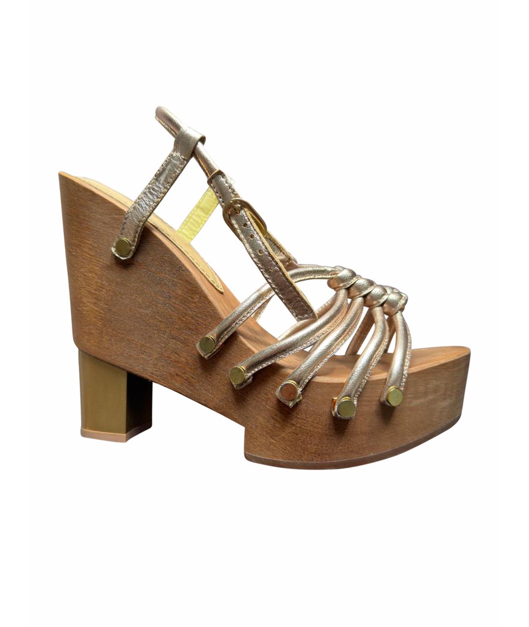 POLLINI Золотые кожаные босоножки, фото 1