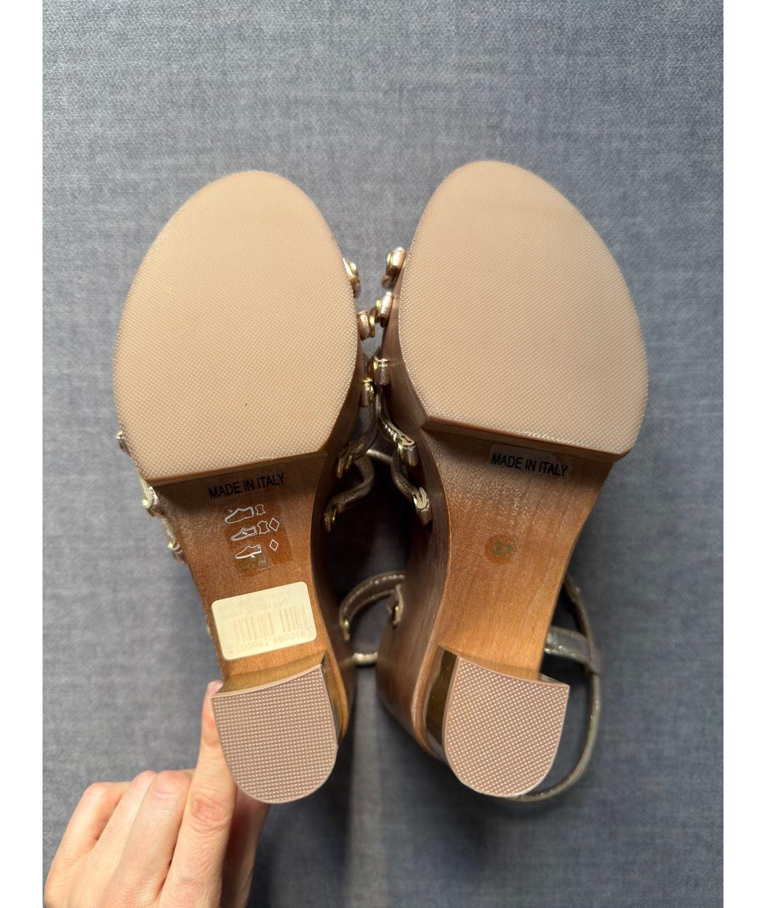 POLLINI Золотые кожаные босоножки, фото 6
