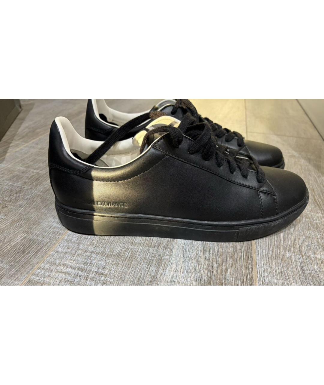 ARMANI EXCHANGE Черные кожаные низкие кроссовки / кеды, фото 5