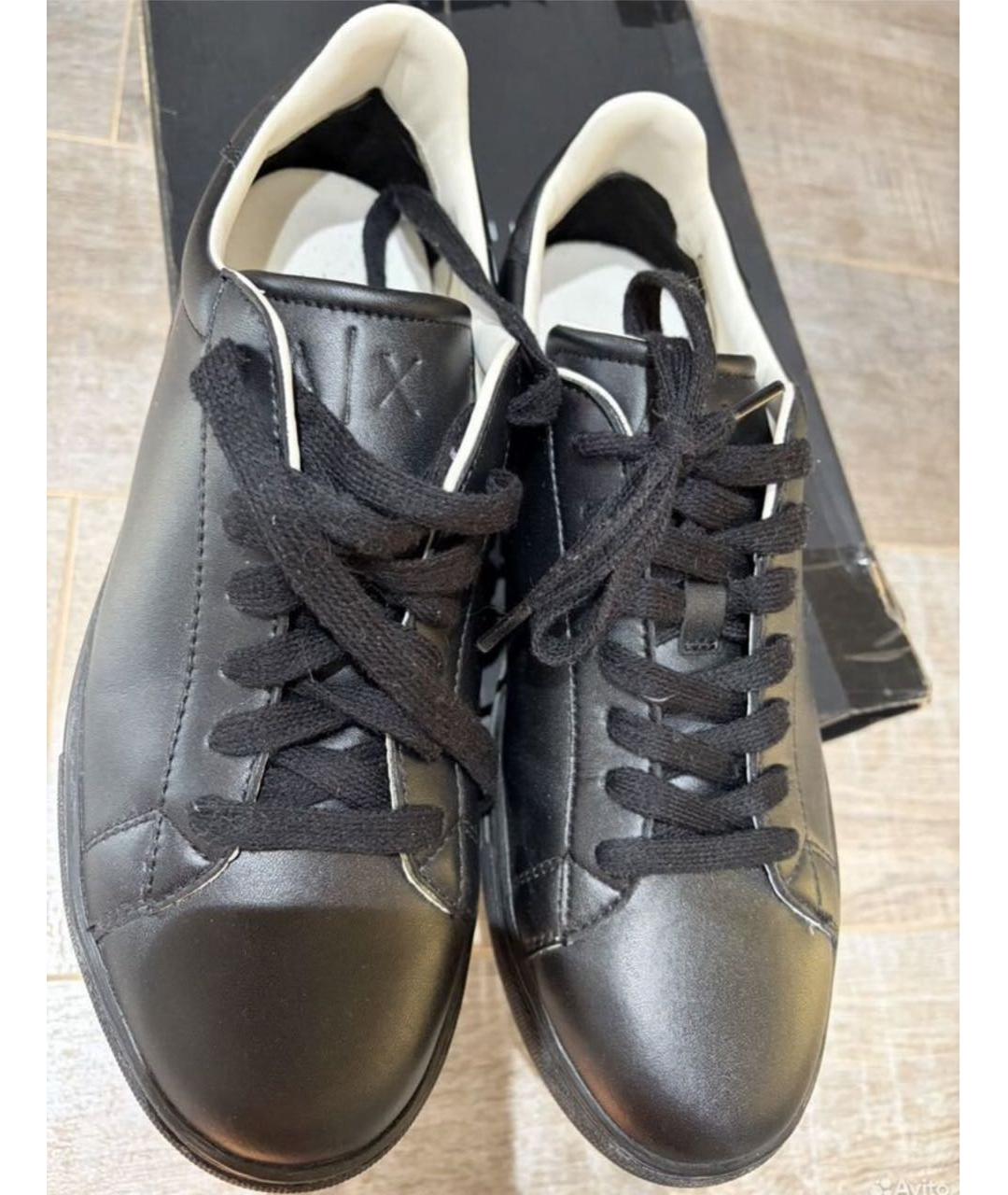 ARMANI EXCHANGE Черные кожаные низкие кроссовки / кеды, фото 2