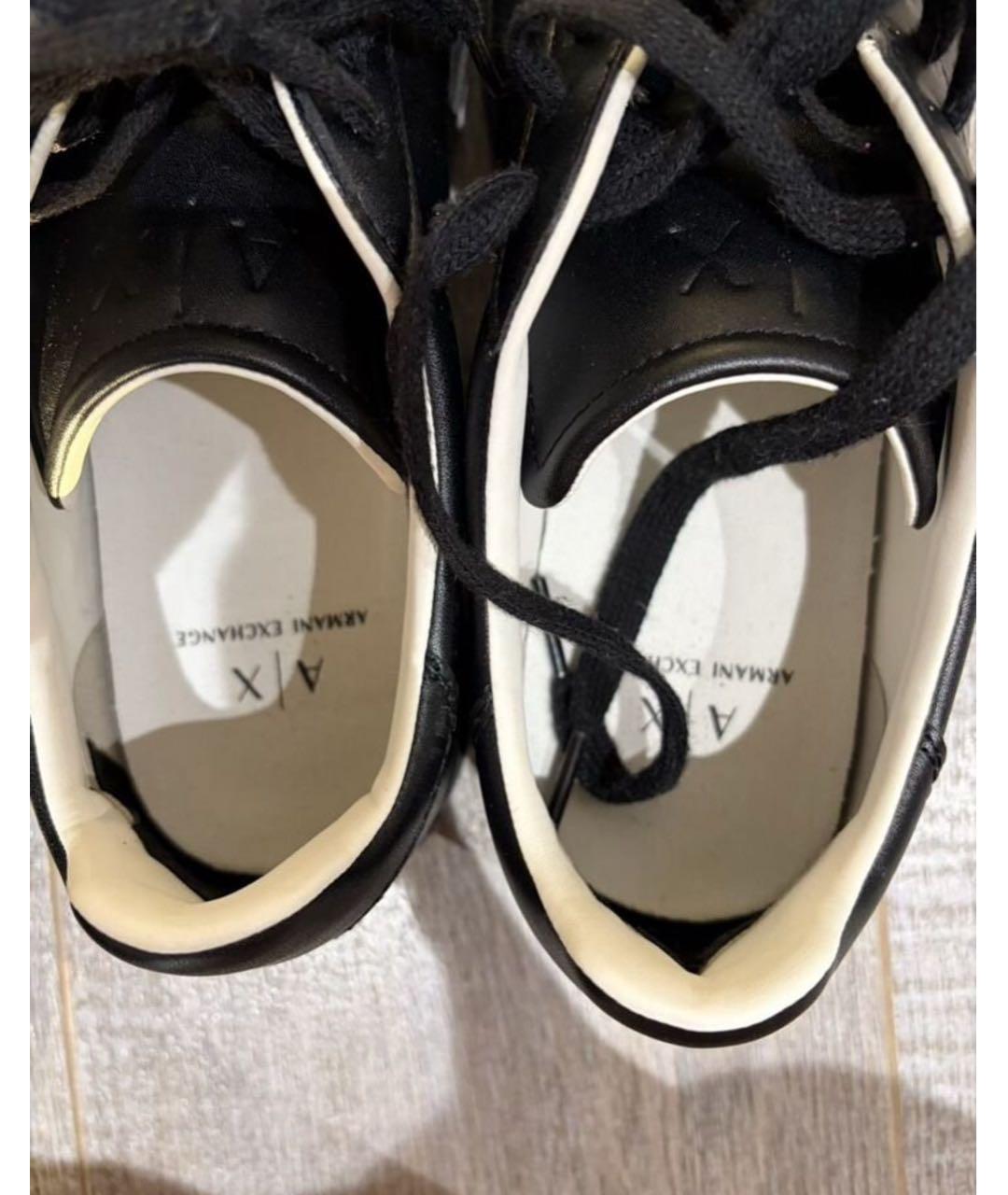 ARMANI EXCHANGE Черные кожаные низкие кроссовки / кеды, фото 3