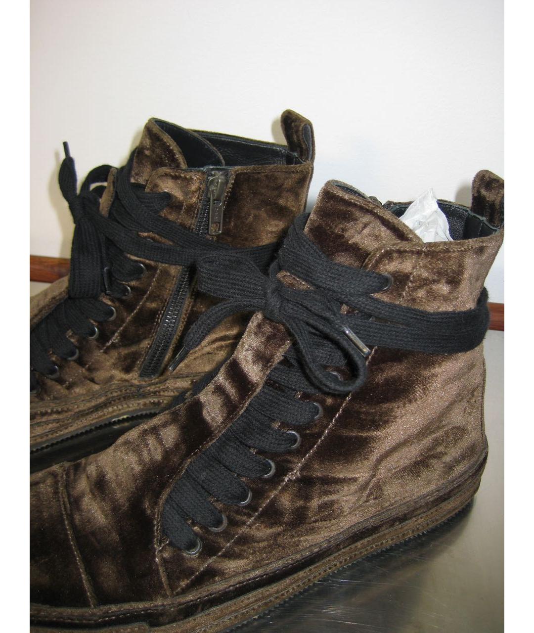 ANN DEMEULEMEESTER Коричневые бархатные высокие кроссовки / кеды, фото 4
