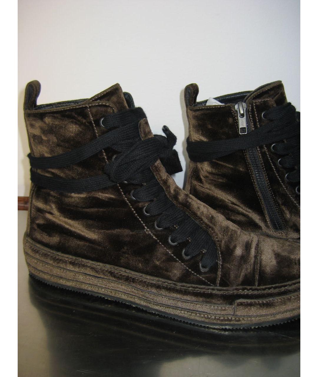 ANN DEMEULEMEESTER Коричневые бархатные высокие кроссовки / кеды, фото 3