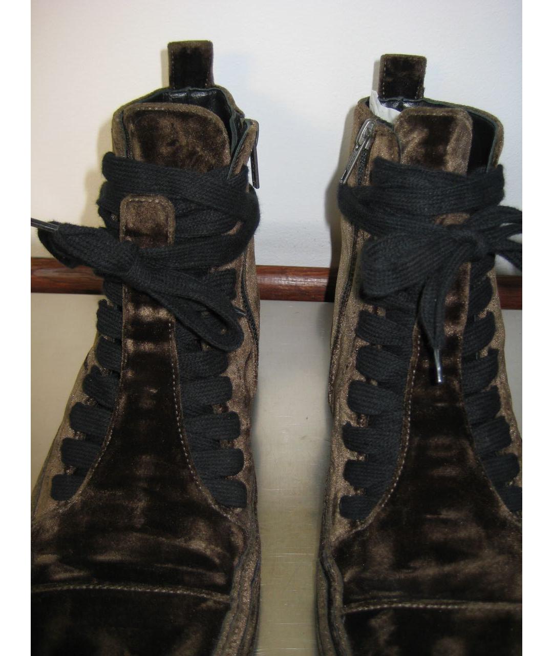 ANN DEMEULEMEESTER Коричневые бархатные высокие кроссовки / кеды, фото 2