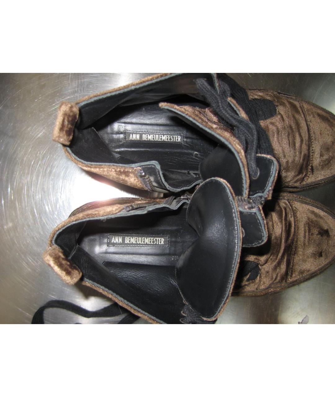 ANN DEMEULEMEESTER Коричневые бархатные высокие кроссовки / кеды, фото 7