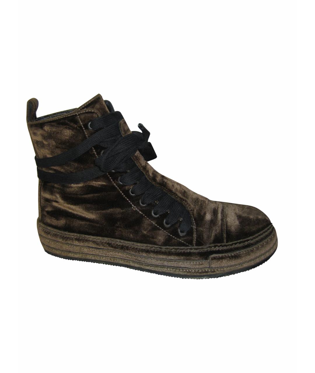 ANN DEMEULEMEESTER Коричневые бархатные высокие кроссовки / кеды, фото 1