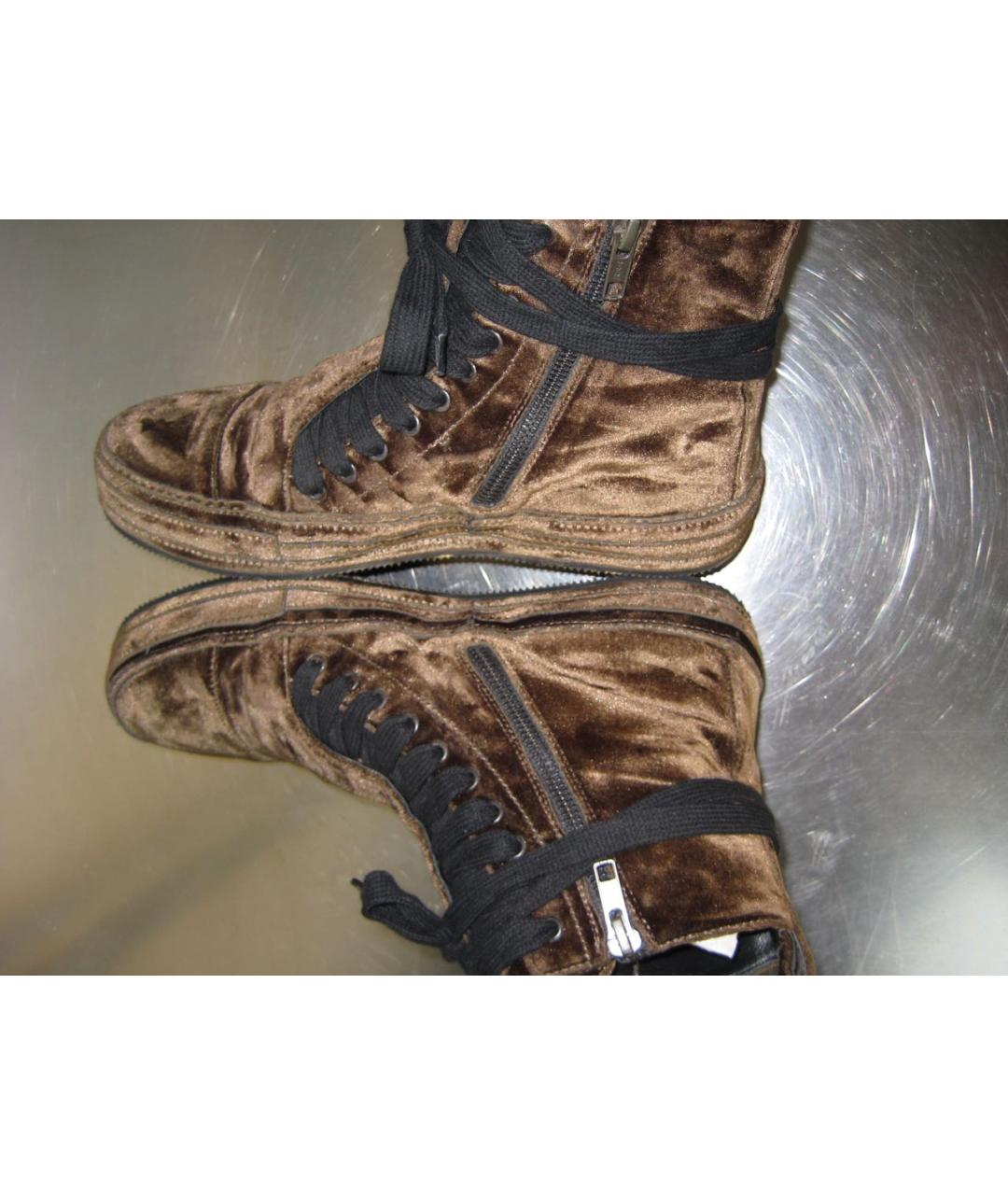 ANN DEMEULEMEESTER Коричневые бархатные высокие кроссовки / кеды, фото 6