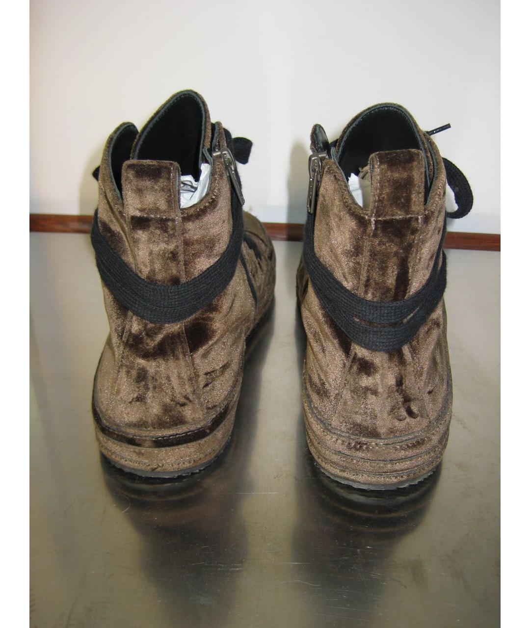 ANN DEMEULEMEESTER Коричневые бархатные высокие кроссовки / кеды, фото 5