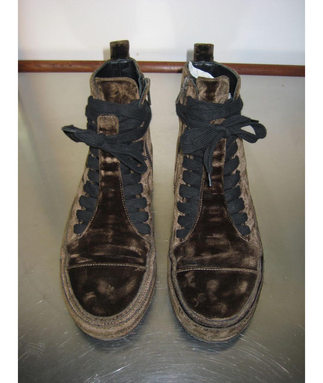 ANN DEMEULEMEESTER Коричневые бархатные высокие кроссовки / кеды, фото 9