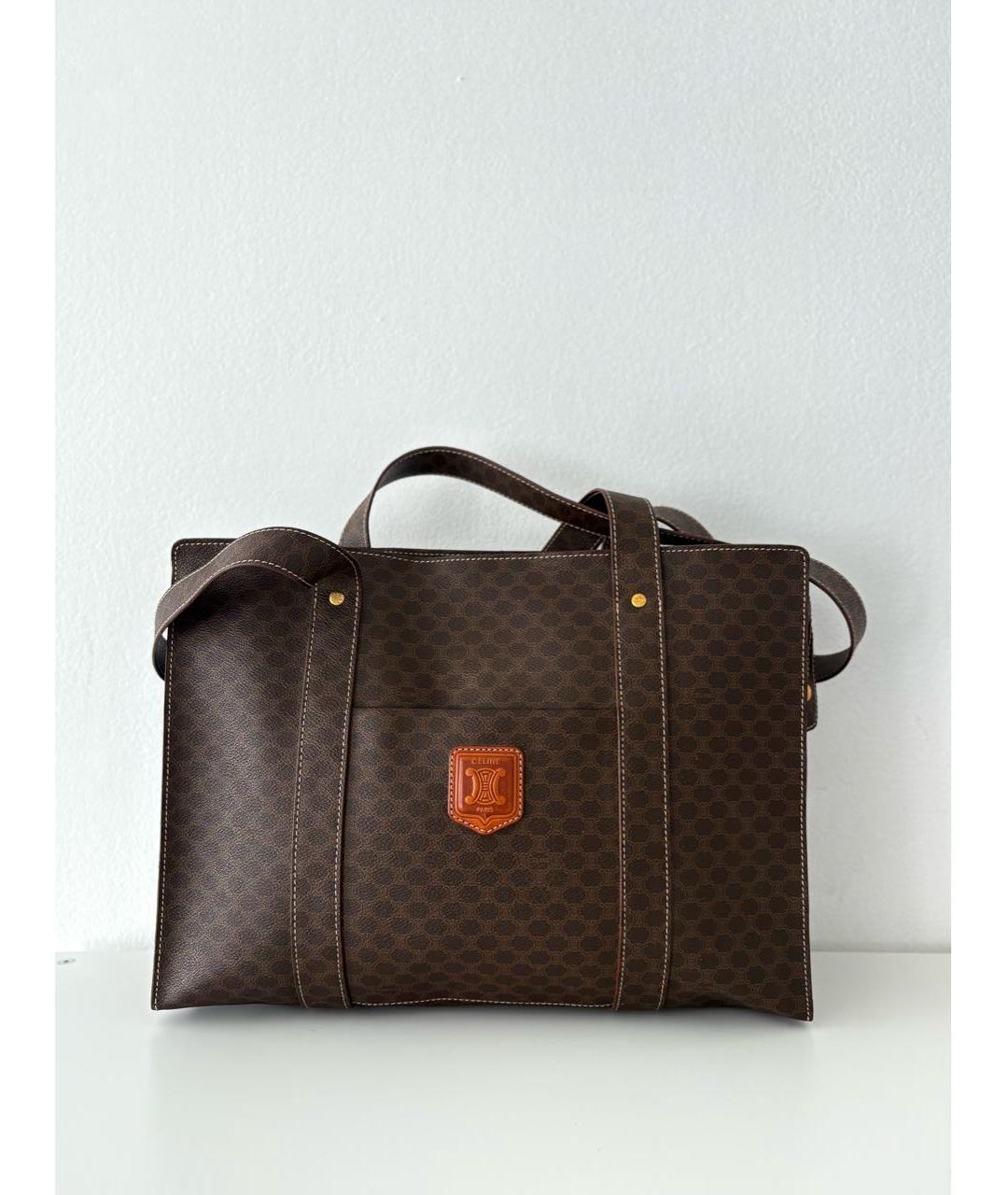 CELINE Коричневая кожаная сумка тоут, фото 9