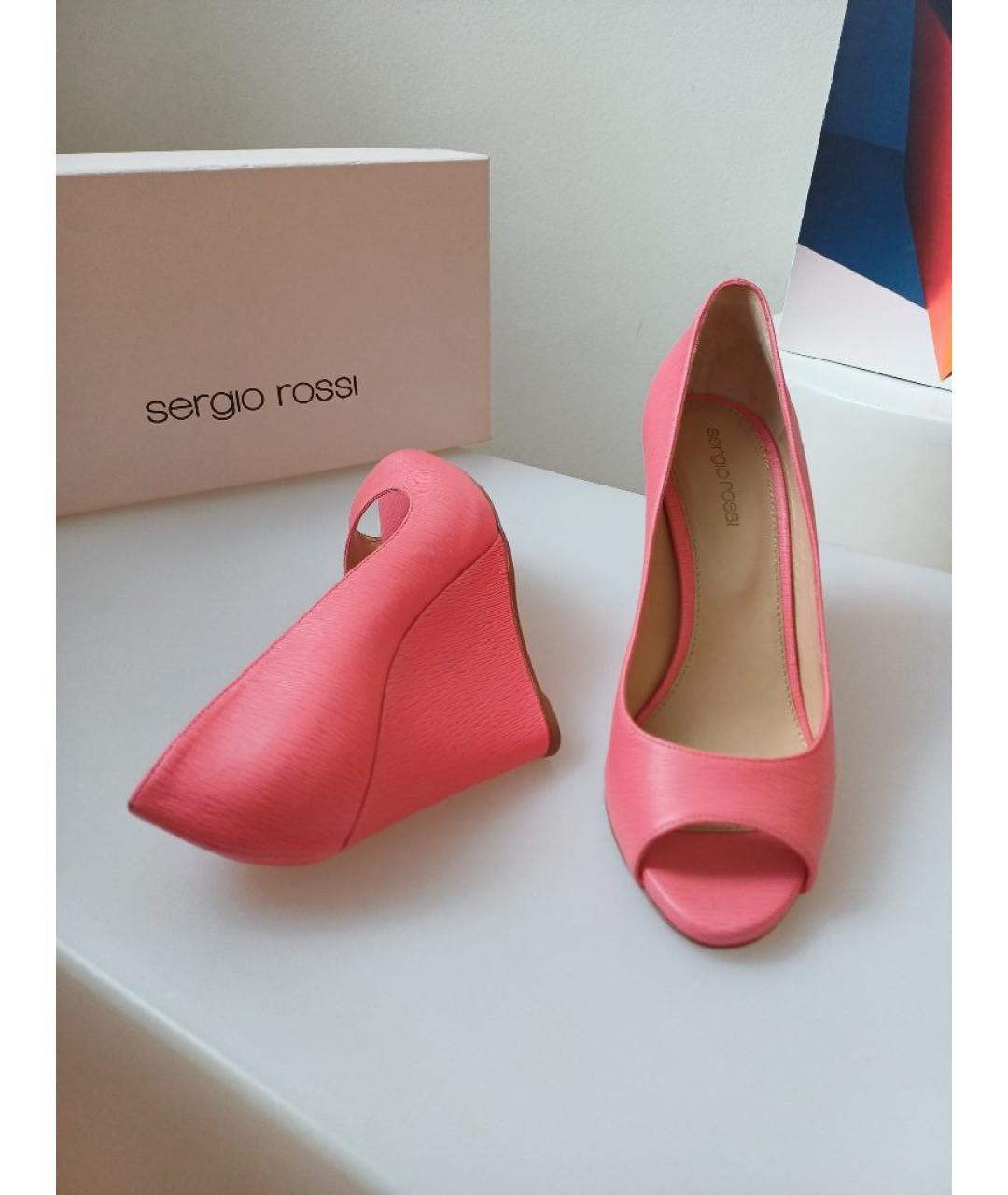 SERGIO ROSSI Коралловые кожаные туфли, фото 6