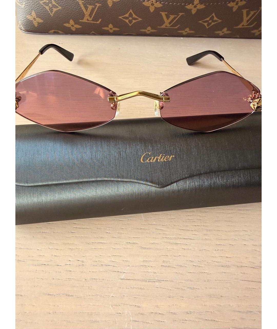 CARTIER Розовые металлические солнцезащитные очки, фото 6