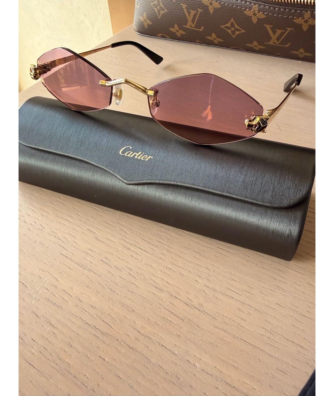 CARTIER Розовые металлические солнцезащитные очки, фото 2