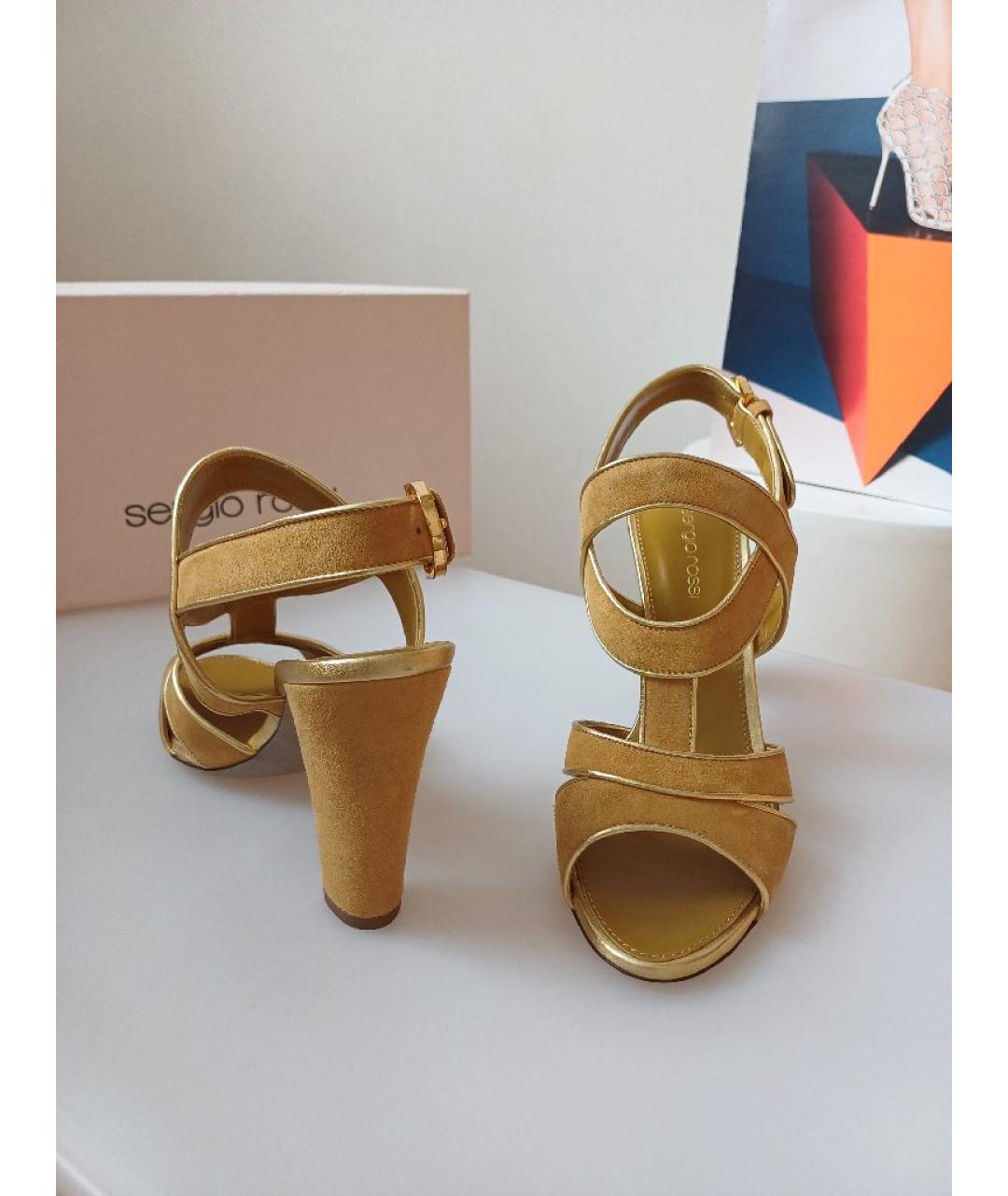 SERGIO ROSSI Горчичные замшевые босоножки, фото 7