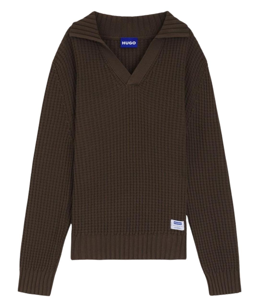 HUGO Коричневый хлопковый джемпер / свитер, фото 1
